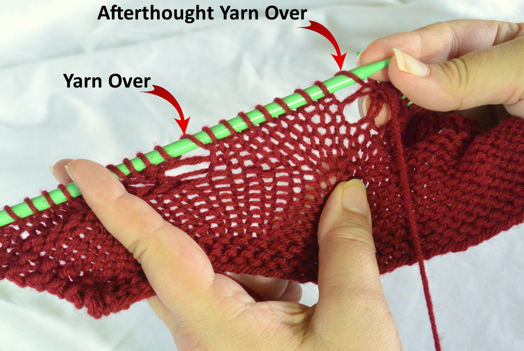 Comparison of stitch mount between afterthought yarn over and regular yarn over
